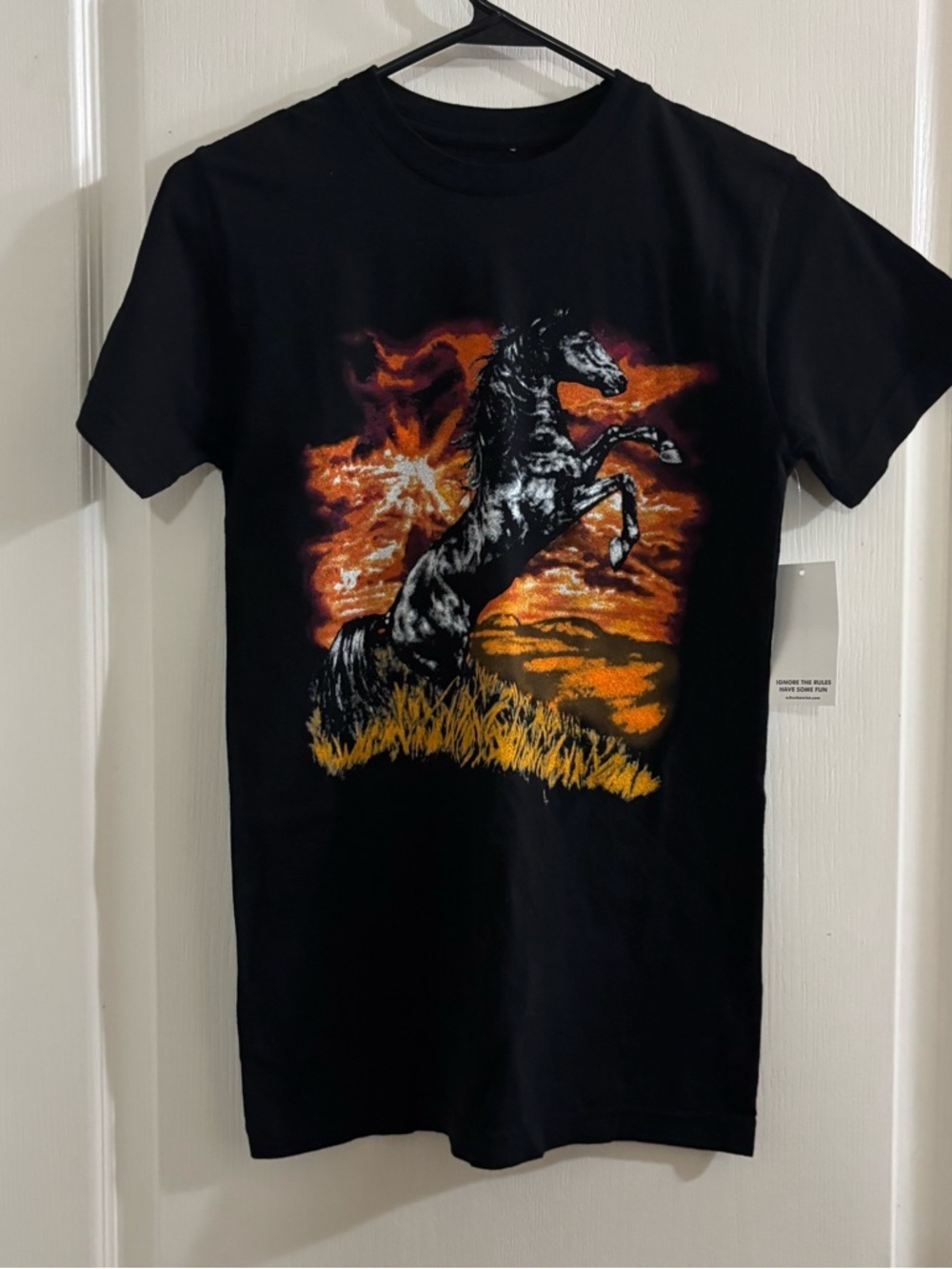 Sub_Urban Riot Black Graphic Horse Tee with Orange Accents